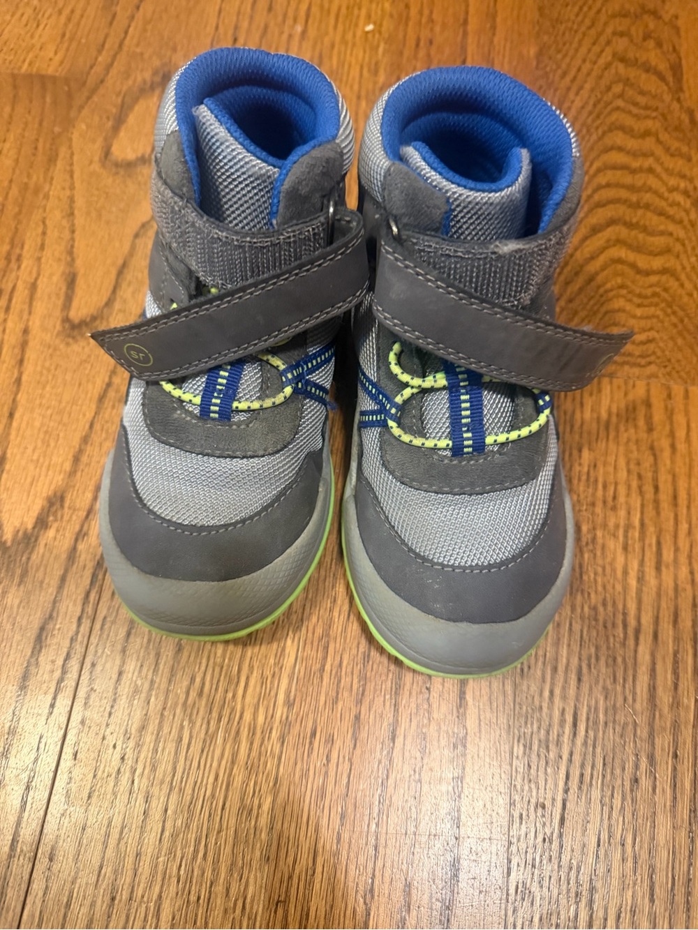 Kids Gray and Blue High-Top Sneakers with Lime Accent